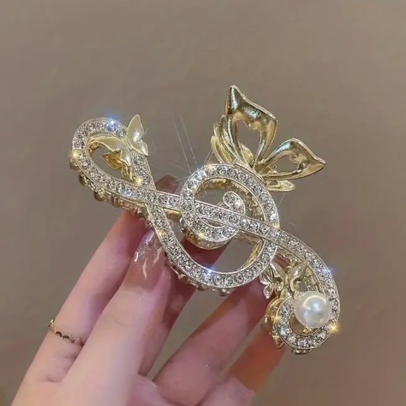 Gold Rhinestone Music Note Hair Claw Hair Accessory - Picture 2 of 2